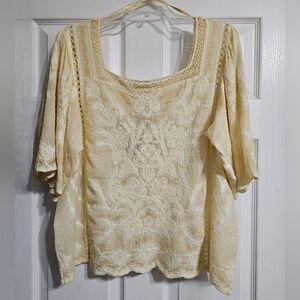 Democracy Cream Flutter Sleeve Blouse with Embellished Details